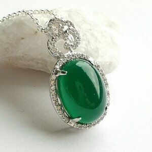Sterling Silver Green onyx Cz pendant necklace 🆕